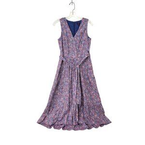 J.Crew Liberty Fabric Floral Sleeveless Maxi Dress With V-Neckline & Tie Waist W